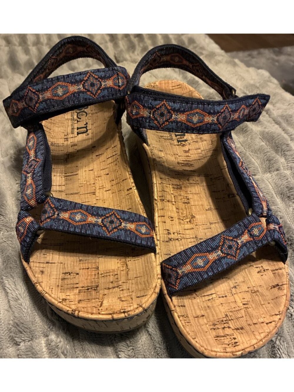 BORN Sirena Blue multicolor boho cork platform sandals 11